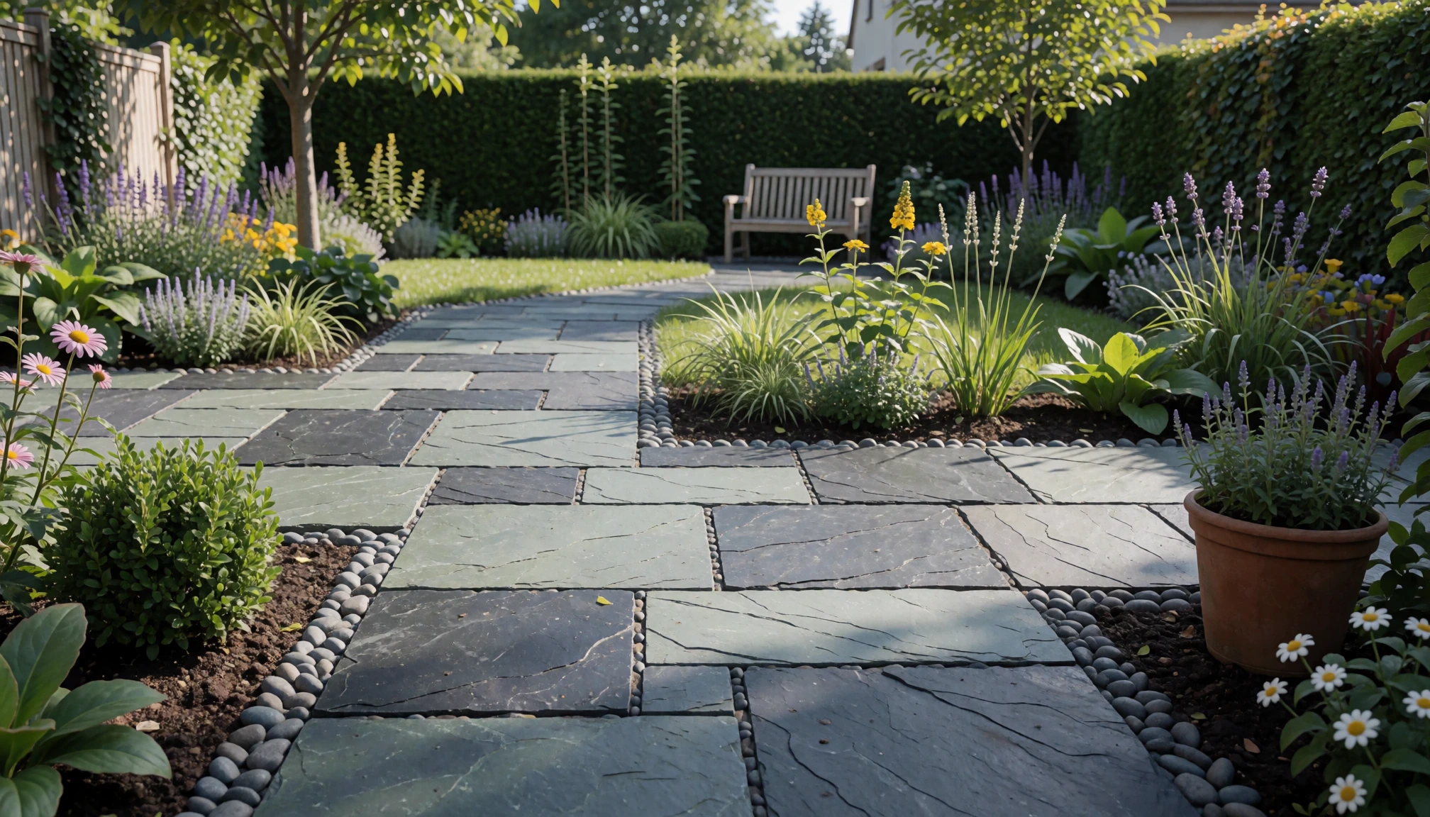 Mise en situation jardin pour Idée déco jardin avec ardoise